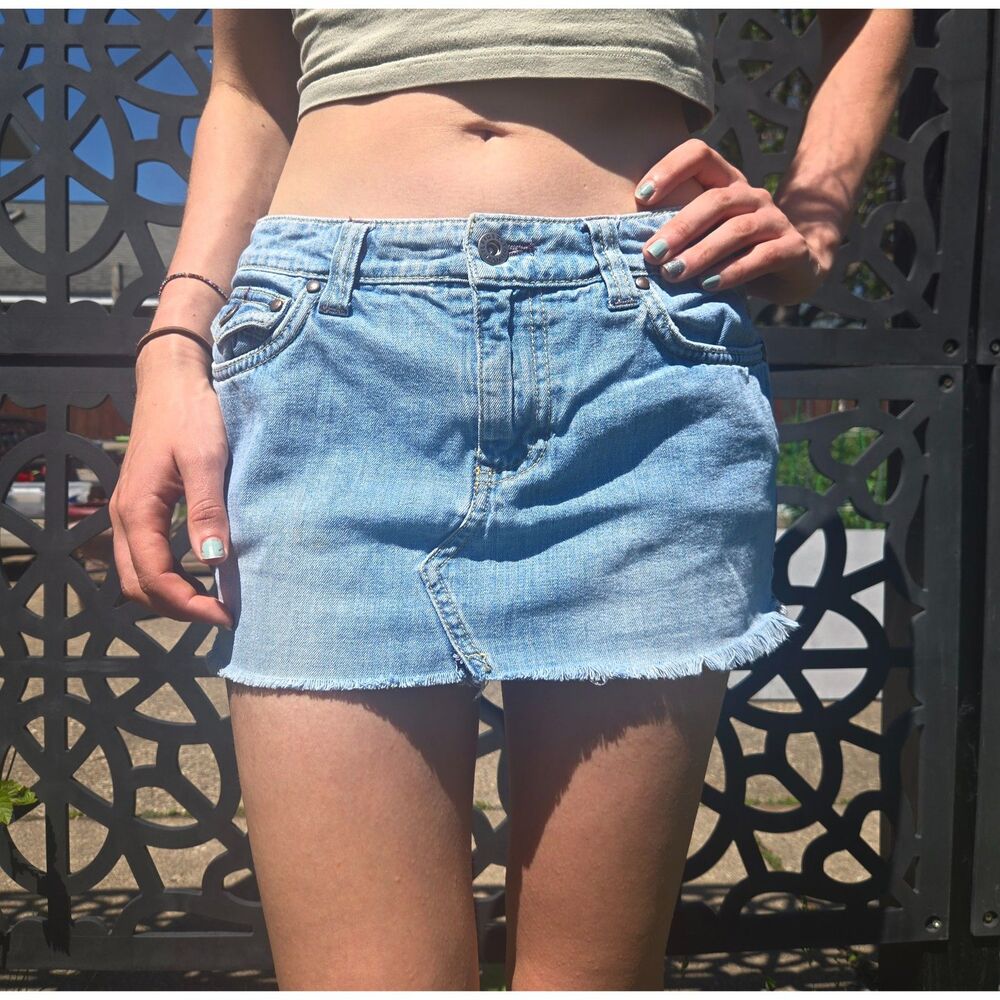 Women's Y2K Tommy Hilfiger Denim Micro Mini Distressed Cargo Jean Skirt